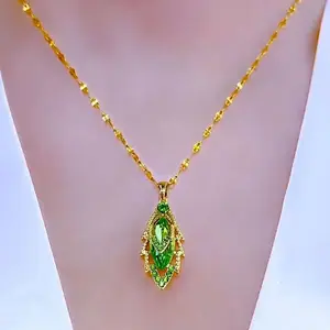 LisiZen Green Zircon Necklace for Women, 2025 New Trend Pendant, Korean Japanese Style Fashion Statement Collarbone Chain Jewelry DZXL3500
