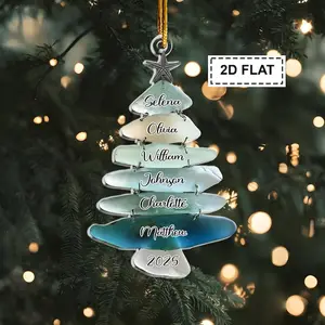 2D Flat Personalized Family Tree Ornament, Custom Big Family Name Acrylic Christmas Tree, Custom Family Holiday Keepsake, Family Gift