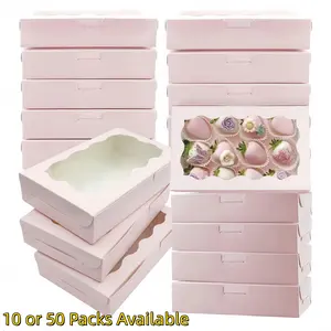 10pcs/50pcs Windowed Baking Packaging Boxes, Sturdy Kraft Paper Dessert Gift Boxes, Ideal for cakes, tarts, biscuits and handmade sweets, great for holiday gifts, party gatherings and daily food packaging.