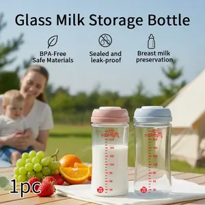 Glass breast milk storage bottle, reusable, wide-mouth, Wide mouth opening, leak-proof, BPA-free, heat-resistant, suitable for Babies, refrigeration, multipurpose, can be used for breast milk, formula, 8 oz/240 ml (blue/pink)