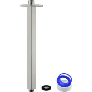 Ceiling Mounted Shower Arm with Flange, Universal Connection 1/2 NPT Straight, Made of Thicken Stainless Steel, Square Extension Arm for Fixed Rain Shower (12 Inch,Brushed Nickel)