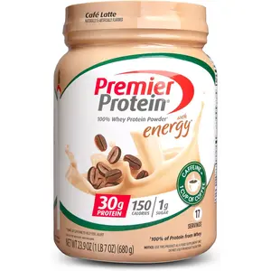 Premier Protein Powder, Cafe Latte, 30g Protein, 1g Sugar, 100% Whey Protein, Keto Friendly, No Soy Ingredients, Gluten Free, 17 Servings, 23.9 Ounce (Pack of 1)