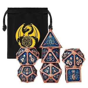 7-Piece Cthulhu Octopus Theme Dice Set, Metal Polyhedral Large Gaming Dice, Rpg Accessories with Portable Velvet Bag, Indoor Board Game Props