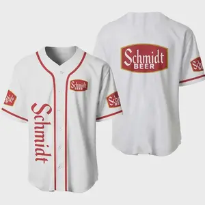 Schmidt Beer Classic Logo Baseball Jersey Shirt White Red Oversized Men Women Casual Streetwear Summer Retro Vintage Beer Lover Halloween Party USA Gift