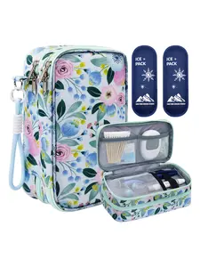 Insulin Cooler Bag with Ice Packs, Travel Medicine Organizer for Diabetes, Double Layer Storage Case, Cute Print Design, Portable Pouch, Insulated Cooler Bag, Leakproof Cooler Bag