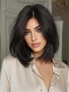 Realistic Lace Front Bob Wig, Invisible Seamless Natural Look, High Crown Face Shape Correction Full Headpiece, Short Straight Hair, Elegant Bob Wig, Daily Wear Wig