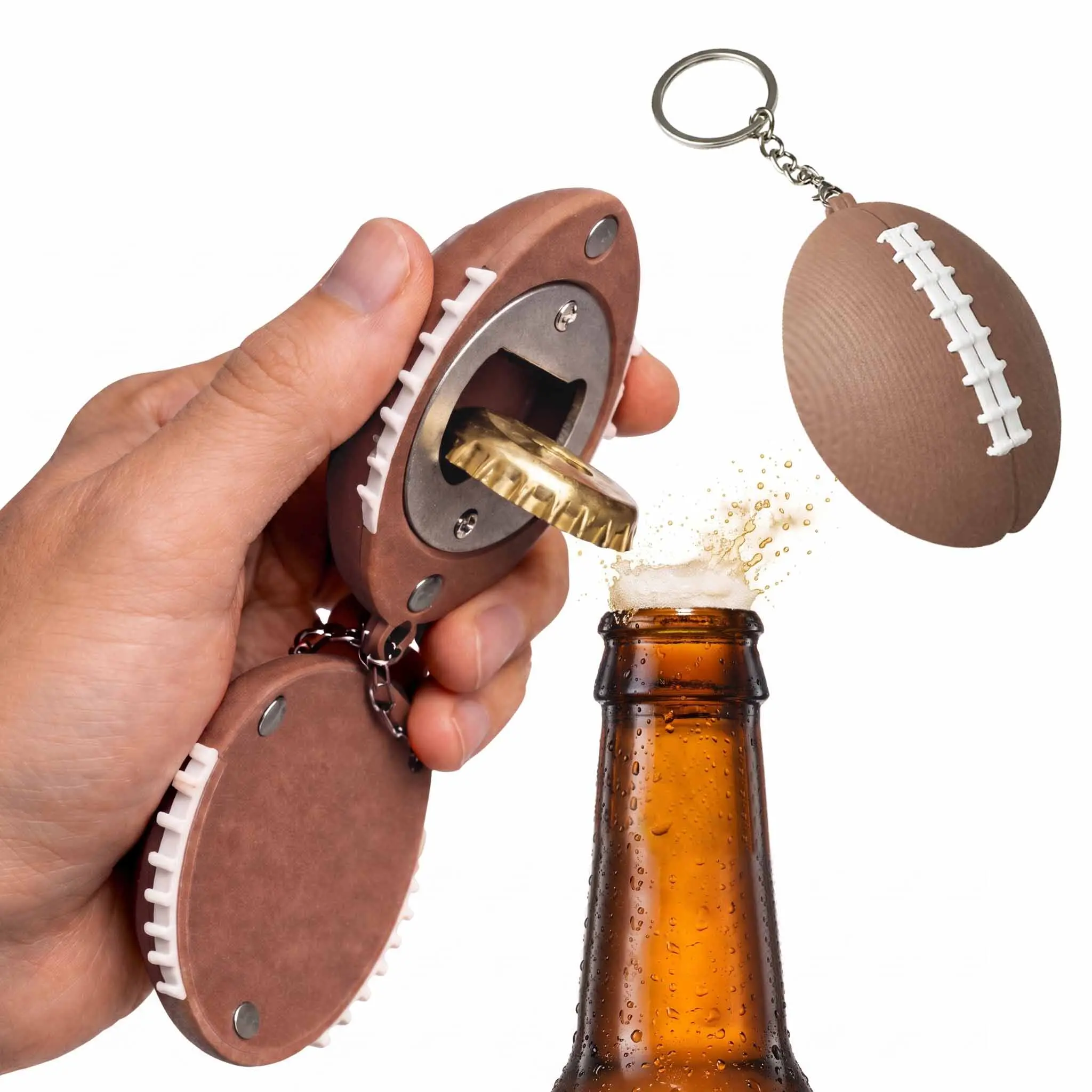 Football Bottle Opener Keychain, Cool EDC Gadget Utensils, Novelty Gifts for Men, Game Day Tailgating Party Accessory, Keychains