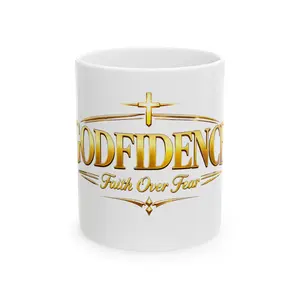 Godfidence Mug Faith Over Fear Christian Coffee Mug Inspirational Religious Gift Ceramic Cup 11oz 15oz