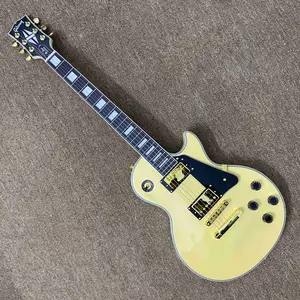 butter yellow LP Guitar,solid mahogany body, 22frets Double Gold Humbuckers, Gloss Finish for Beginners & Pros