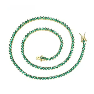 Three-prong emerald tennis ball necklace, tennis ball chain, copper style, zircon, non-fading, hypoallergenic, suitable for both men and women, birthday gift