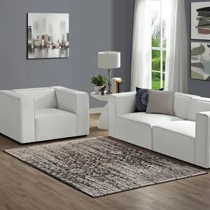 Modway Ganesa Distressed Diamond Floral Lattice 5x8 Area Rug in Black and Beige