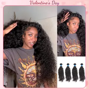[Valentine's Day Special]  Ashine Vacation Hair 10A Brazilian Virgin 100% Human Hair Deep Wave Deep Curly Bundles Sew In Quick Weave Ponytail Closure Extensions One-directional Cuticles-sleek, Tangle-resistant, and Re-wearable 12-30 Inches Afro Kinky Bulk