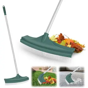 Artificial Turf Rake, Curved Grass Rake with 4-Section Adjustable Steel Handle from 30" to 53", Hand Telescopic Brush, for Artificial Turf, Patios, Carpets, Pet Hairs and Garden Lawn Clean