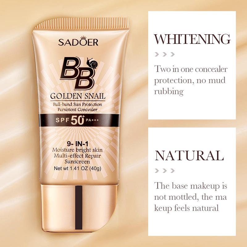 Golden Snail BB Cream SPF50 PA +++ Concealer Foundation, Sunscreen Isolation Ladies Light Texture, Skin Care Effect, Daily Flawless Makeup, UV Protection, Natural Color 40g, Cosmetics