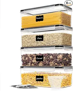 Airtight Food Storage Containers with Lids 4PCS Set 3.2L, Plastic Spaghetti Container for Pasta organizer, BPA Free Air Tight House Kitchen Pantry Organization and Storage