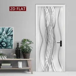 Streamline Fashion Pattern Door Sticker, 2pcs/set Easy Apply Peel & Stick Door Decal, Decorative Wall Sticker, Waterproof & Scratch Resistant Decoration Painting for Home, Kitchen, Bathroom, Bedroom, Elevator, Vinyl Wall Stickers