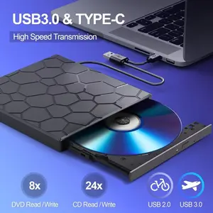 External DVD Drive for Laptop PC Windows 11/10/8/7 – 8 in 1 USB 3.0 Portable CD/DVD Burner Writer +/-RW Optical Drive, External CD Reader for Data Backup Music CD Creation, Plug & Play Compatible with Mac Linux Desktop Notebook