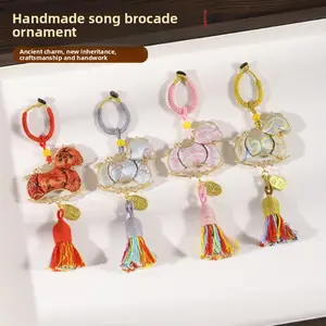 Handmade Song Brocade Horse Keychain, Year of the Horse Lucky Charm, Exquisite Chinese Style Bag Pendant
