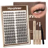Mavphnee Lightweight Lash Cluster Kit, Wispy CC Curl 10-16MM DIY Extensions with Bond, Seal & Tweezers for Natural Clusters, Soft Glam, Clean Girl & Anime Makeup Cosmetic, Natural Lash Clusters