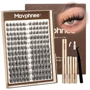 Mavphnee Lash Clusters Kit Wispy Eyelashes Extensions Kit CC Curl Natural Looking DIY Lash Extension Kit with Lash Bond and Seal Clear and Tweezers (Luna, 10-16MM)