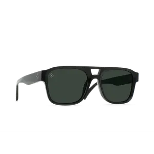 RAEN Rifka-Recycled Black Green Polarized-54 Unisex Navigator Silhouette Sunglasses with Cambria Colorway & Vibrant Brown Lenses