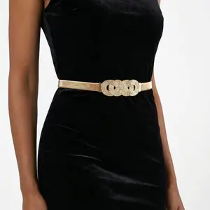 Gold Belt for Dresses Women Fancy, Gold Chain Belt Women Jeans Pants Fashion Skinny Metal Cinch Belts Elastic Waistband Skinny Thin Girdle Waist Belts for Girls
