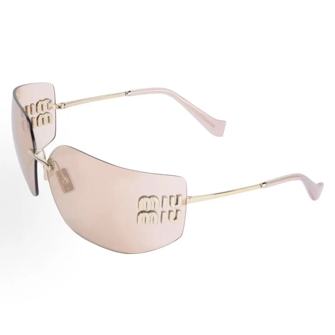 Pre-owned Brand New,MIU MIU Rimless Shield Sunglasses, Light Pink Mirror Lens
