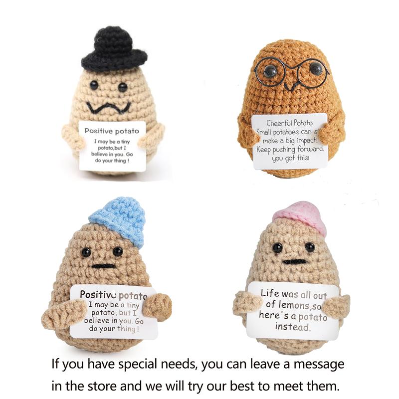 Funny Knitted Wool Potato Toy with Positive Card - Creative Cute Crochet Doll Cheer Up Gift for Friends, Parties, Christmas Decoration and Encouragement