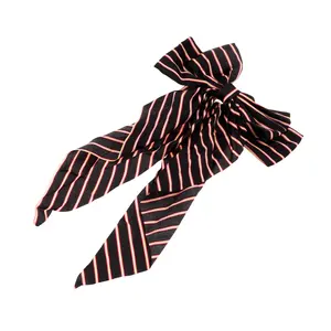 Unique Bargains Bow Stripes Ribbon Hair Clips Black 1 Pc