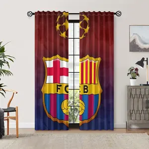 2pcs Barcelona legendary football team Curtains, Home Textile, Rod Pocket Window Treatment, for Bedroom Living Room, Home Decoration, Room Decoration