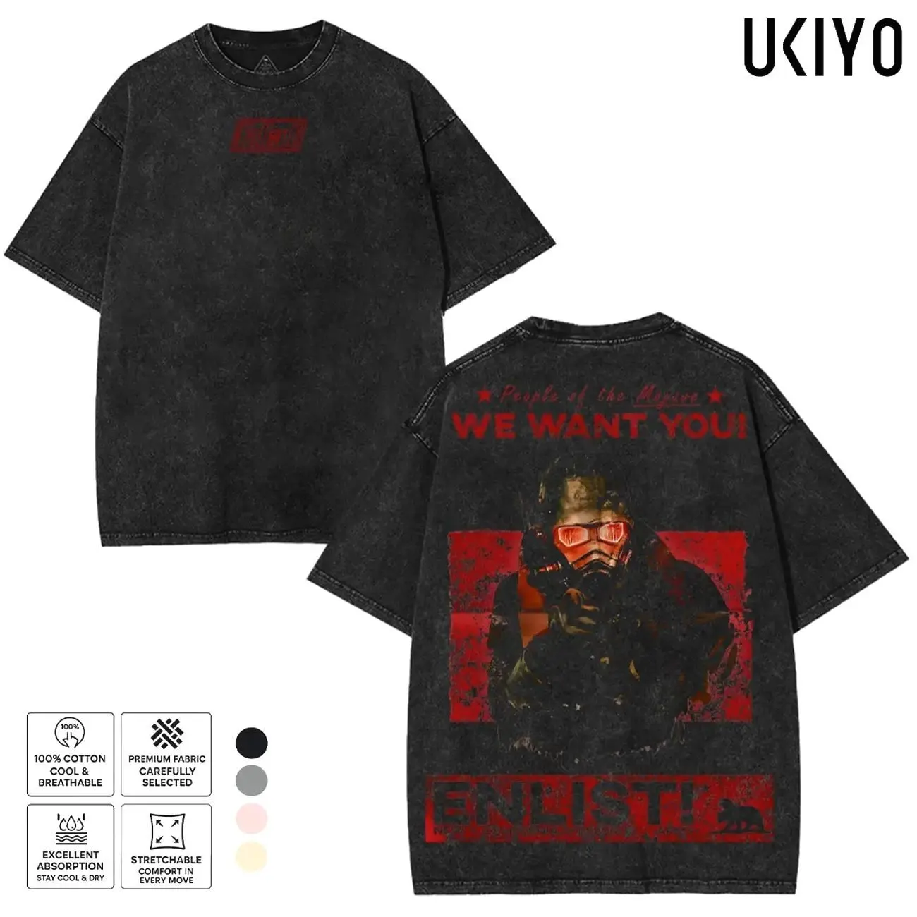 Fallout New Vegas T-Shirt NCR Ranger Enlist Graphic Tee Vintage Acid Wash Heavyweight Cotton Oversized T-Shirt Mojave Desert Gaming Merch Streetwear Top 8XX