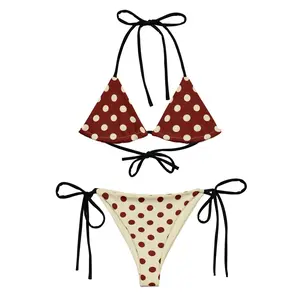 Red Polka Dots Bikini Printed Bikini 90s 80s Triangle Bikini Hot Girl Summer Y2K Coquette
