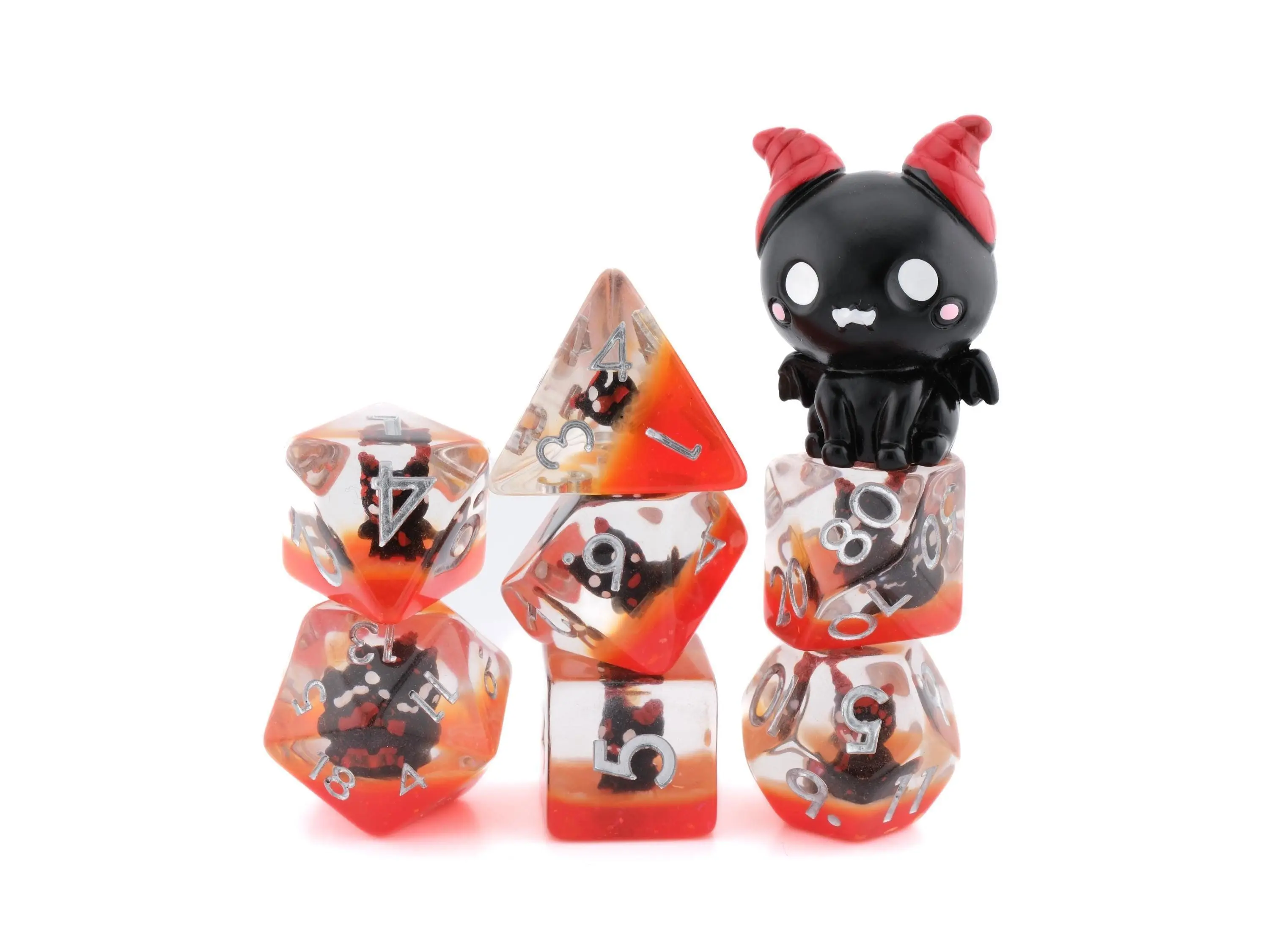 Demon Cat Polyhedral Dice Set - 7-Piece Resin RPG Dice, Cute Supernatural Kitty Design, Tabletop RPG Accessory, Dungeons and Dragons Nerdy Gamer Gift