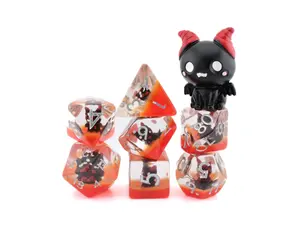 Demon Cat Polyhedral Dice Set - 7-Piece Resin RPG Dice, Cute Supernatural Kitty Design, Tabletop RPG Accessory, Dungeons and Dragons Nerdy Gamer Gift