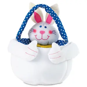 Lillian Vernon Plush Blue Easter Bunny Basket Tote - Reusable Soft Stuffed Rabbit Baskets for Young Boys & Girls, Unique Kid & Toddler Gifts, 14” Tall Colorful Fluffy