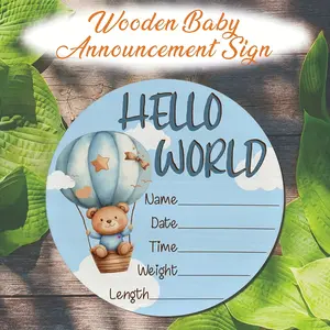 Blue Wooden Birth Announcement Board, Hello World Theme, Handwriteable Field, Photo Prop, Welcome Sign, Ideal New Mom Party Decoration