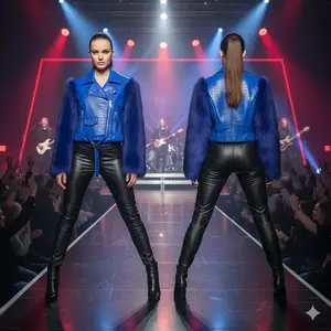 Blue Faux Leather and Fur Jacket