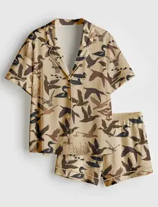 Women's Duck Camouflage Short Sleeve Satin Pajama Set, Unique PJs with Design, Matching Family Sleepwear Set, Satin Pajama Set For Men Women Kids