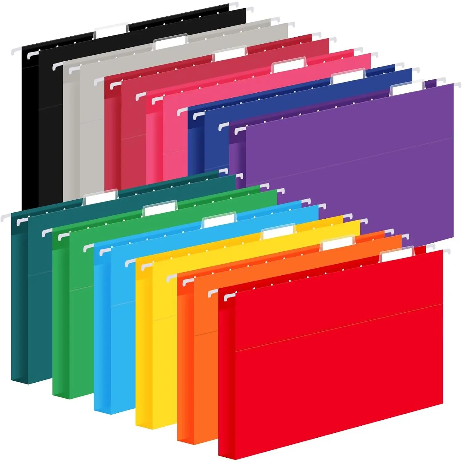 12 Pack  File Folders, Letter Size with 1/5-Cut Adjustable Tabs, 12 Selected Color - File Folder Organizer for Filing Cabinet Office , Designed for Bulky Files,  Charts