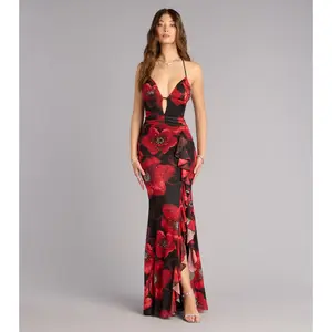 Christen Floral Rhinestone Mesh Formal Dress