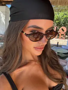 Vintage Oval Small Frame Fashion Glasses, Unisex Casual Eyewear, High-End Daily Wear, Perfect Beach Vacation Accessory, Vintage Trendy Sunglasses