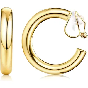 【Summervibes】CASSIECA Clip on Earrings for Women Clip on Hoop Earrings Trendy Twisted Chunky Hoop Clip Earrings Hypoallergenic Non Pierced Earrings Jewelry
