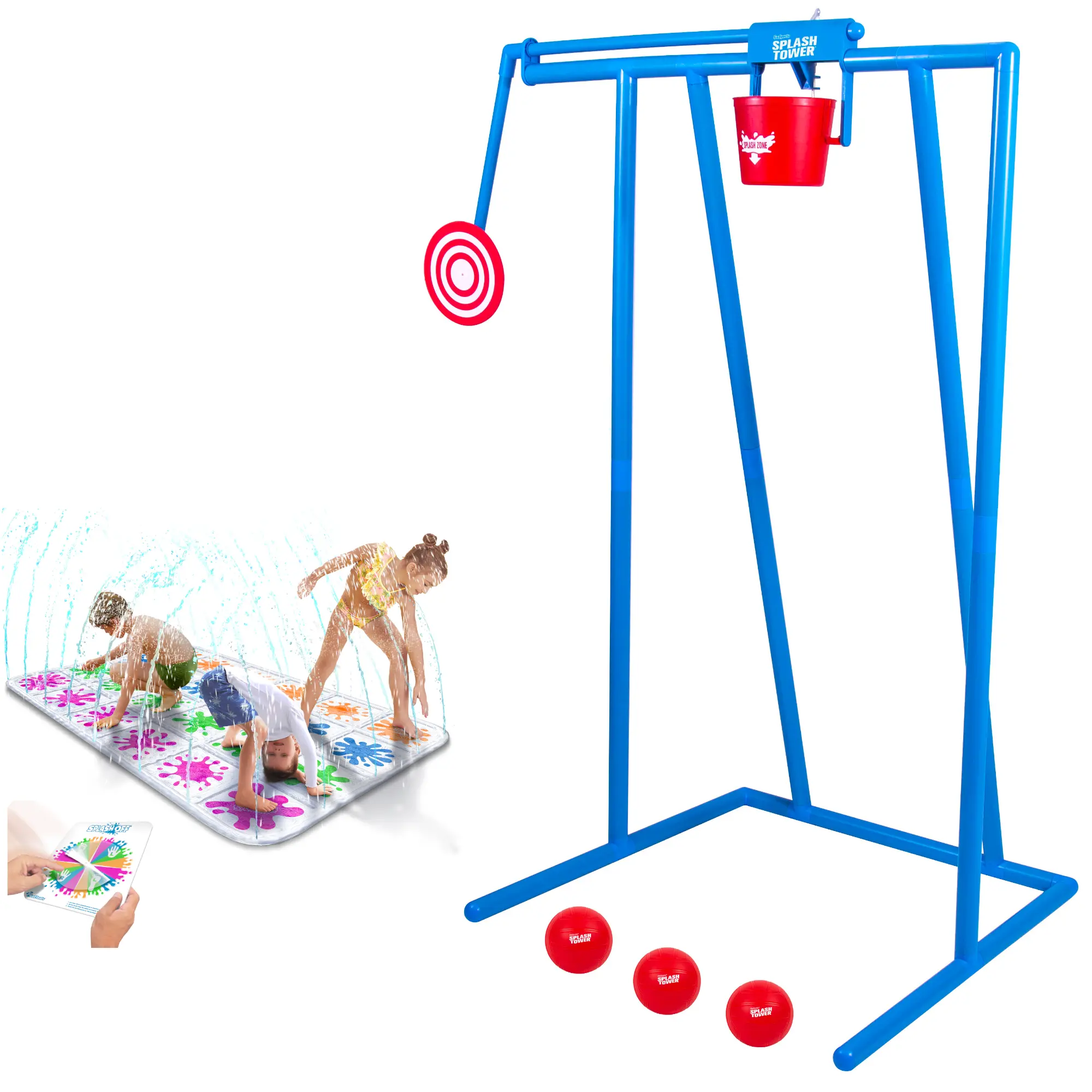 GoSports Splash Tower Water Dunk Game with Splash Off Mat- Water Soaking Dunk Tank for Kids & Adults