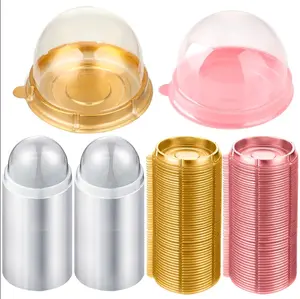 200 Pack Clear Round Blister Boxes with Lids – 100 Pink + 100 Gold, Food Grade PET Dome Container for Bakery, Small Cakes, Egg Yolk Pastries – Stackable & Presentable outdoorfun