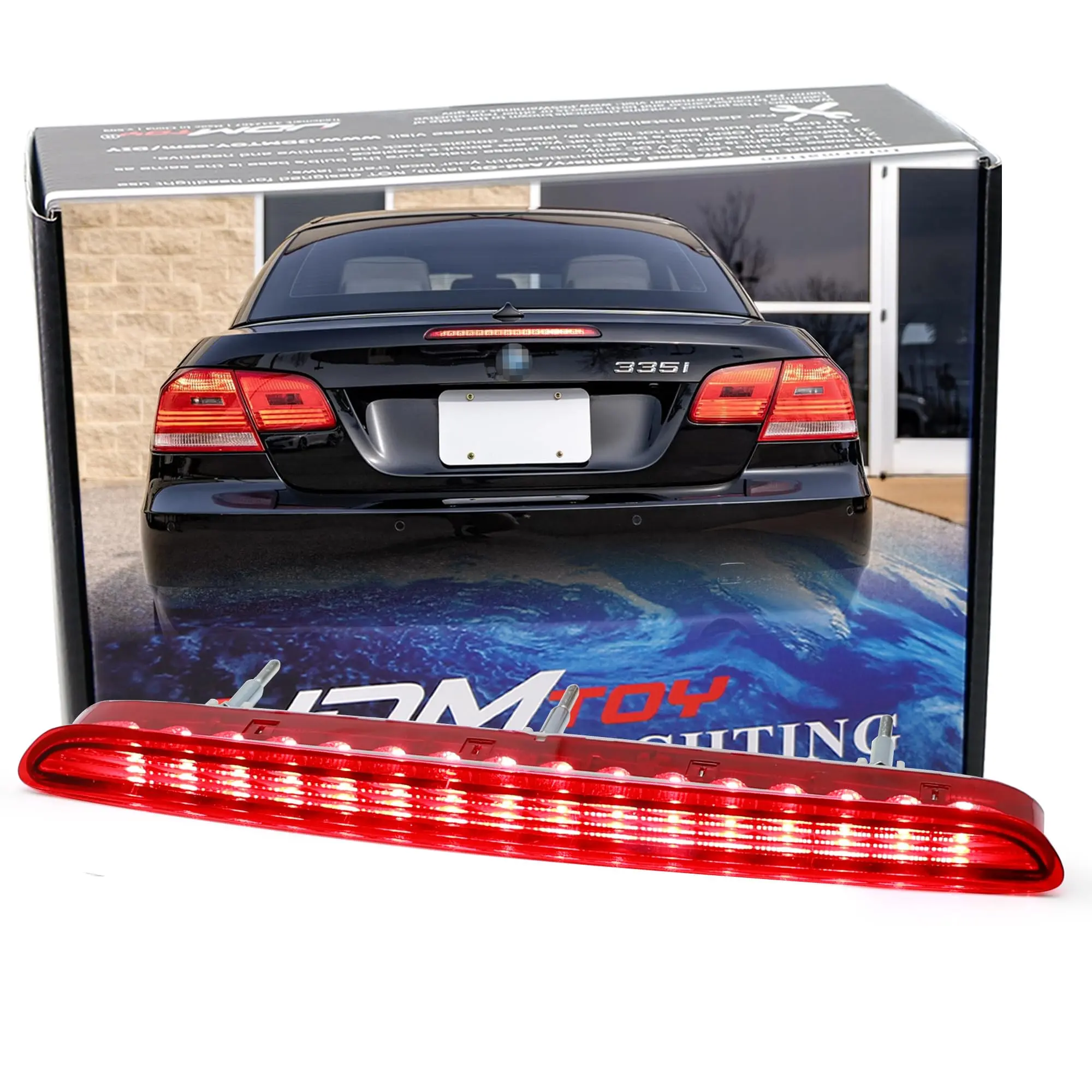 iJDMTOY Red Lens Full LED Trunk Lid Third Brake Light Bar Assembly For BMW 2010-2013 E93 3 Seies Convertible ONLY