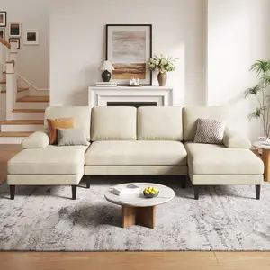 Copiae 110" Double Chaises U-Shaped Sectional Sofa, 4-Seat Chenille Couch with Deep Seat for Living Room