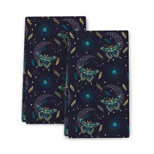 Moth & Sun Pattern Kitchen Towel, 2 Counts/set Kitchen Towel for Drying Dishes, Household Hand Towel, Kitchen Accessories