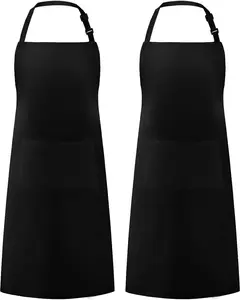 2 Pack Adjustable Bib Apron Waterdrop Resistant with 2 Pockets Cooking Kitchen Aprons for Women Men Chef, Black