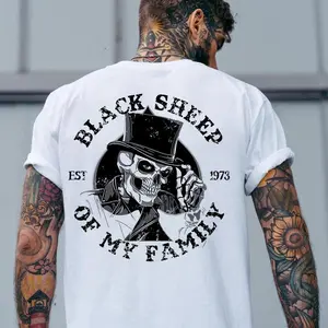 BLACK SHEEP OF MY FAMILY Men's Skeleton Print Cotton T-Shirt Casual Streetwear Top for Unique Style Comfortable & Breathable