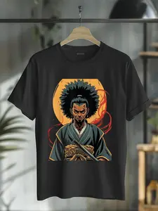 100% cotton Afro American Samurai Anime Cartoon japanese bushido warrior T-Shirt casual Fashion graphic tees for women women graphic shirts